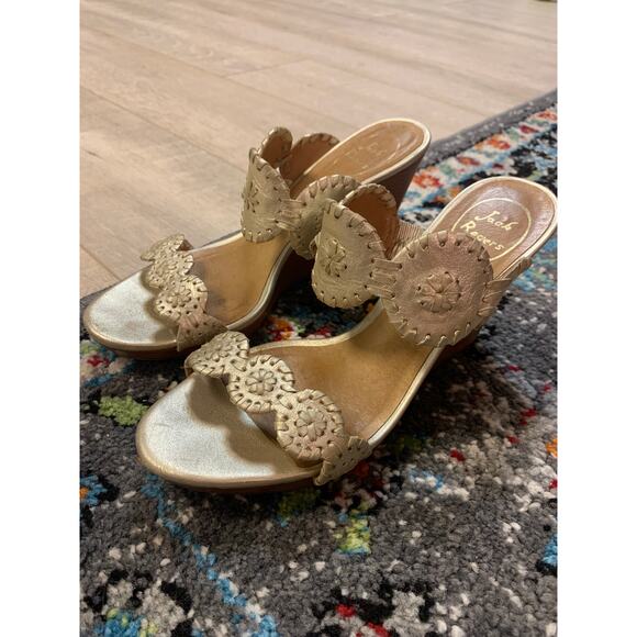 Jack Rogers Shelby Wedges Wedged Sandals Gold Leather Size 8 - Picture 4 of 7